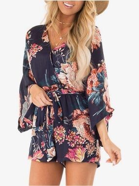 Floral Summer Romper V Neck Baggy Sleeve XXL
